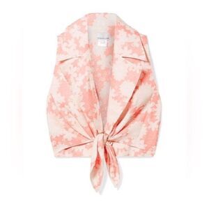 MIGUELINA‎ Pink Floral Cropped Linen Halter Tie Top Size L
